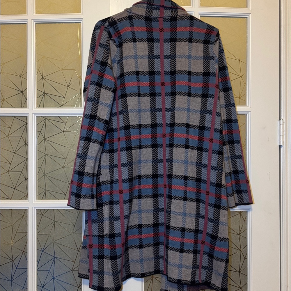 Rain + Rose Plaid Long Cardigan - Picture 2 of 4